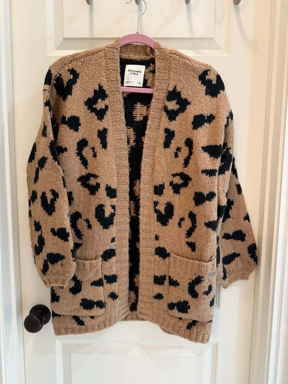 Abercrombie & Fitch Brown Black Leopard Print Open Front Knit Cardigan Size S